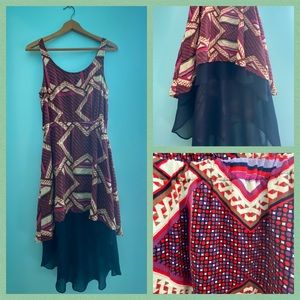 Hi Low Tropical Coastal Pattern Summer Dress M